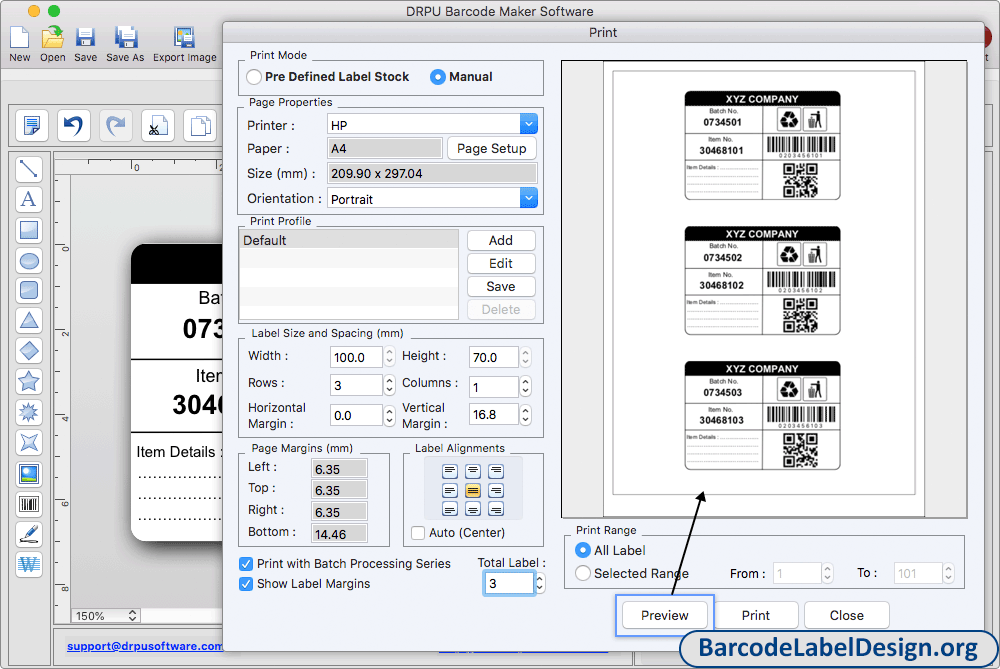 Print created barcode labels