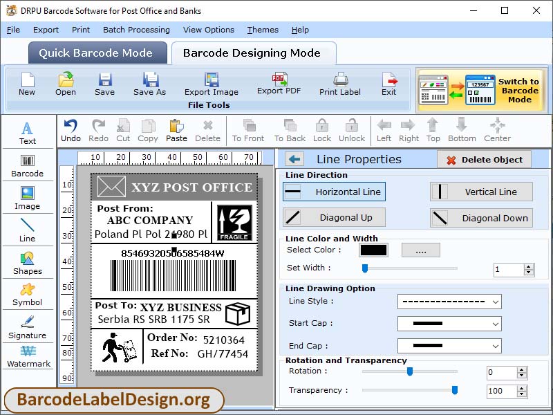 Screenshot of Postal Barcode Label Maker