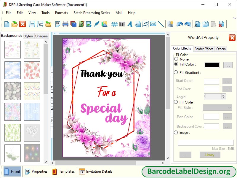 Screenshot of Design Greeting Card Application