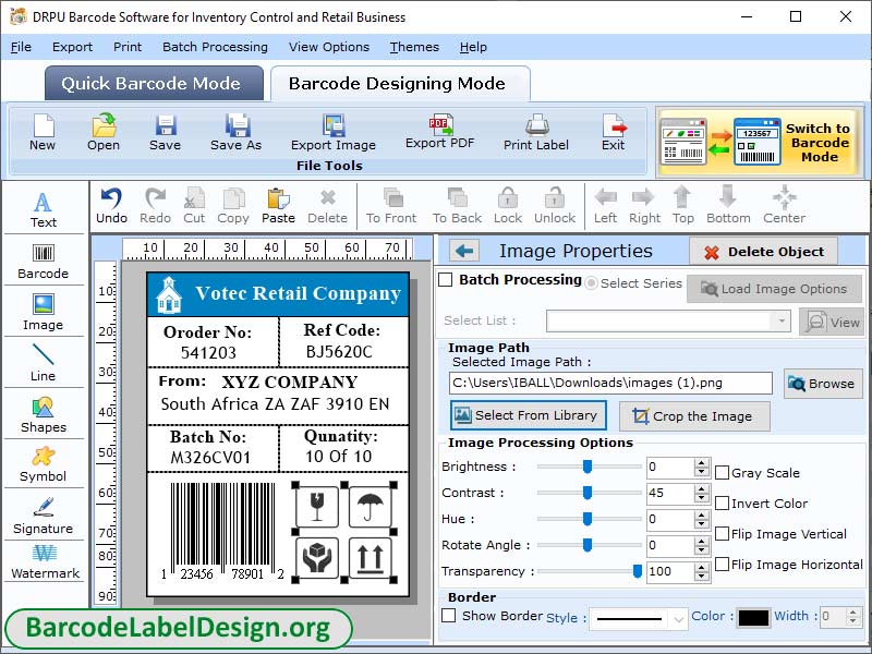 Screenshot of Inventory Barcode Maker Software