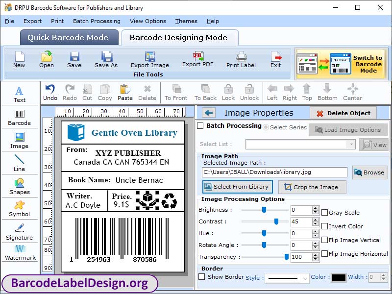 Screenshot of Library Barcode Label Application
