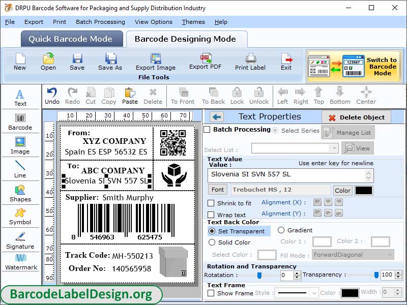 Screenshot of Packaging Barcode Maker Program