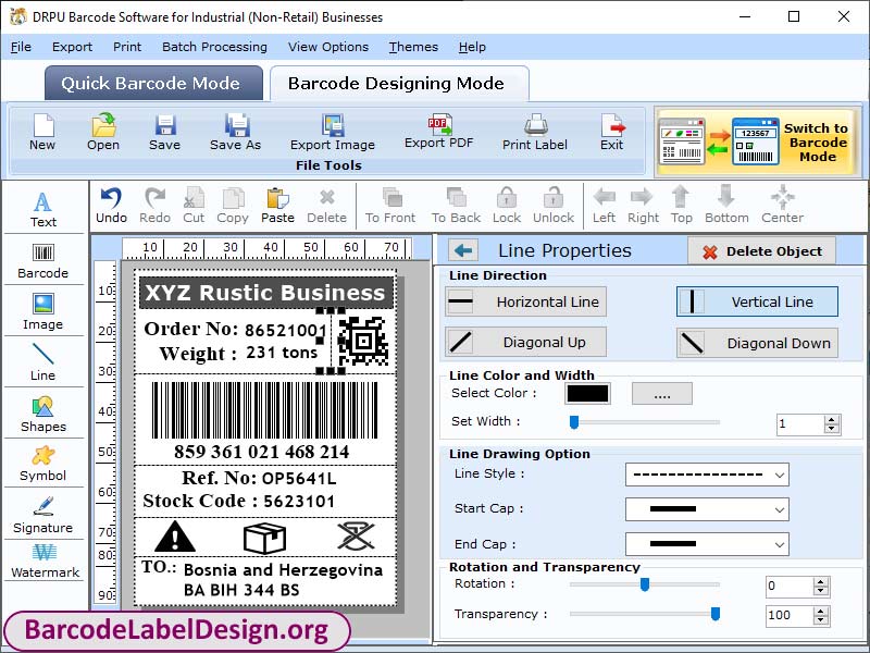 Screenshot of Industrial Barcode Designing Tool